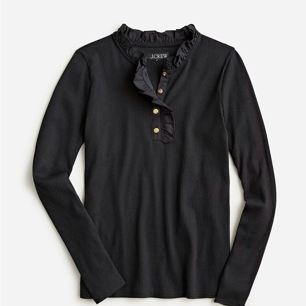 Jcrew Ruffle-collar long-sleeve shirt in vintage rib